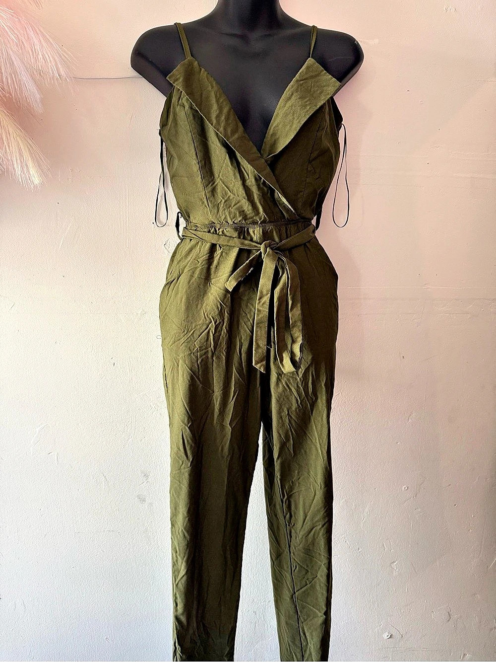 Forever 21 Olive Wrap Jumpsuit Size Medium Like New